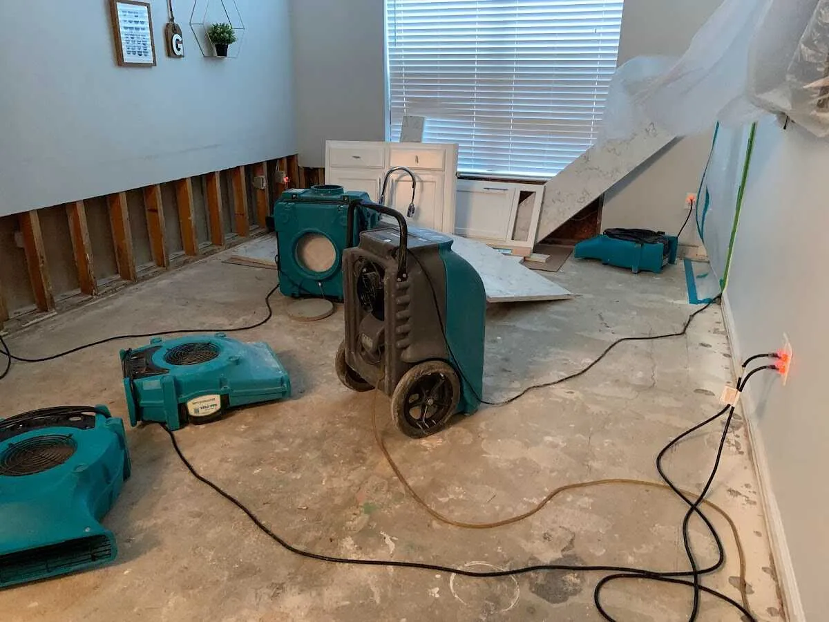 Dehumidifier in flood-cut room for Water Damage Restoration in Vergennes
